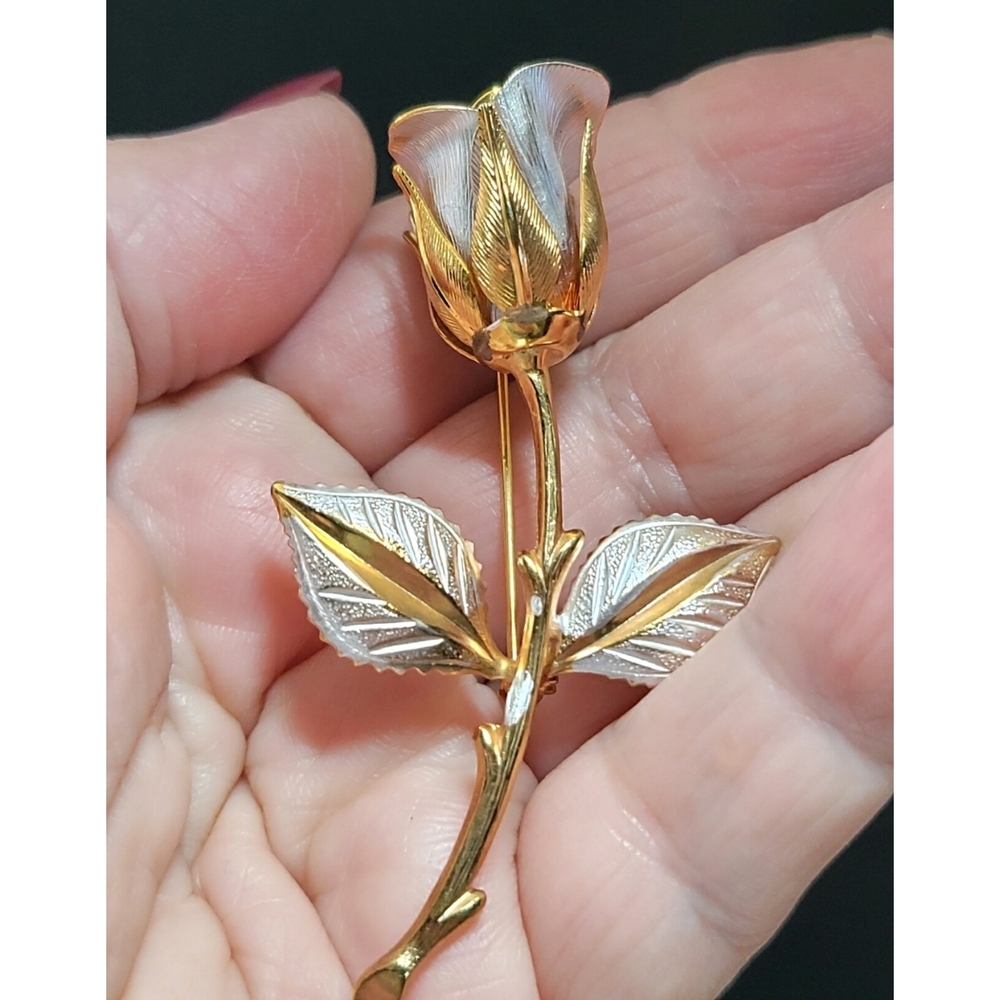 Mid Century Gold And Silver Intricate Rose Brooch